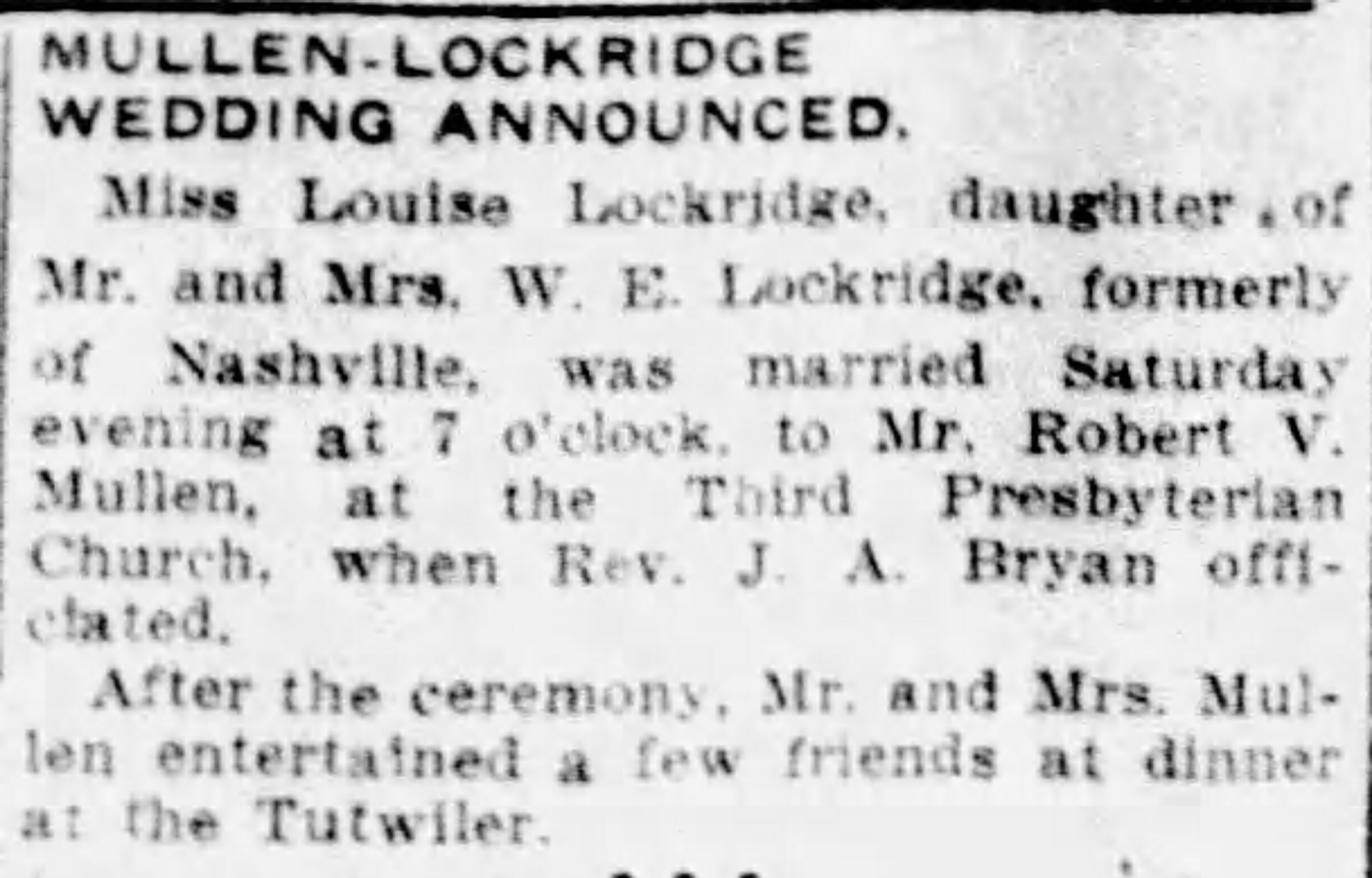 Louise Lockridge-Robert V. Mullen